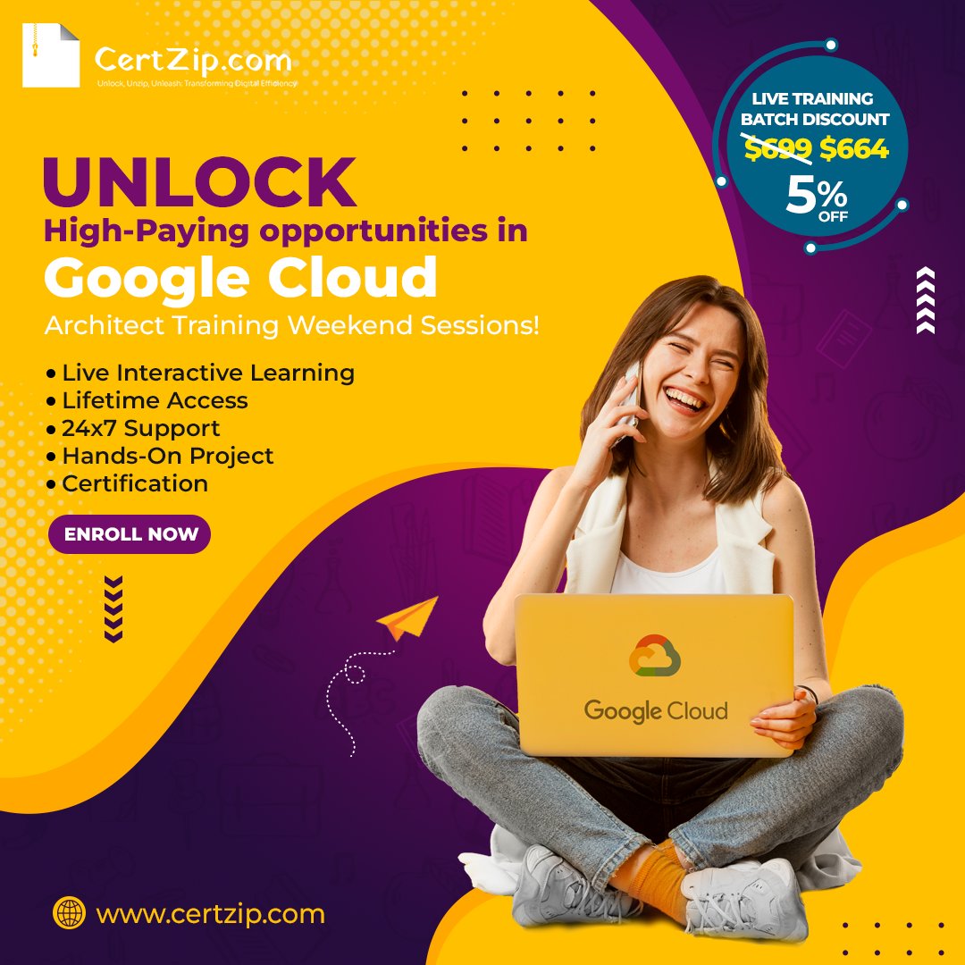 CertZip's tweet image. Unlock high-paying opportunities in Google Cloud Architect training! Enroll now for live weekend sessions starting May 4th. Limited seats available!
--
Enroll Now: certzip.com
.
.
#cerzip #GoogleCloudArchitect
#CloudTraining
#WeekendClasses
#LiveLearning