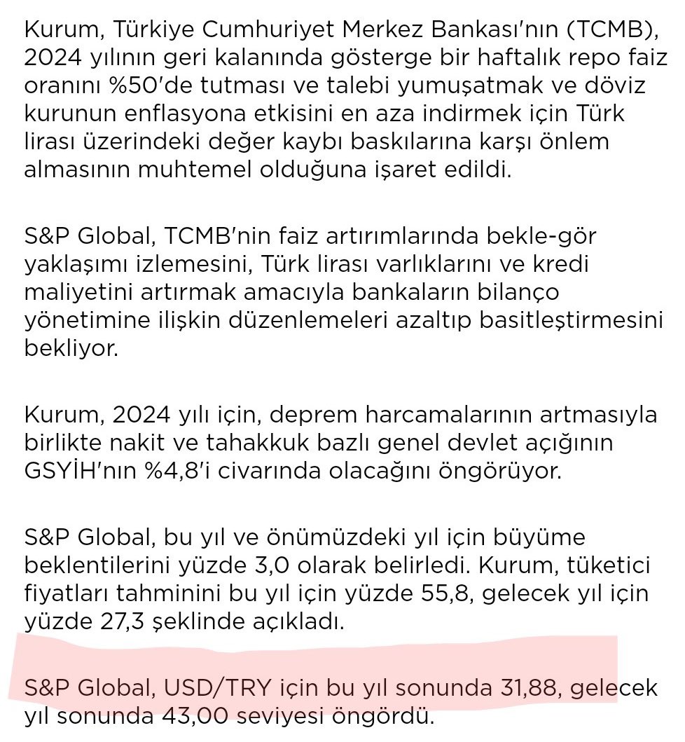 🚨 #SONDAKİKA

S&P raporuna göre 2024 yılı sonu Dolar / TL hedefini 40₺’den 31.88₺’ye düşürdü!