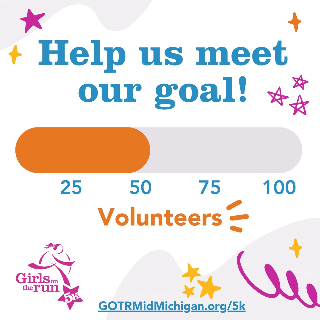 We're recruiting 100 volunteers to support our end-of-season #5K! Don’t worry – there’s still time to be a part of the event and help ensure it is a day girls, families, and community members will always remember. Sign up here and help us meet our goal! gotrmidmichigan.org/5k
