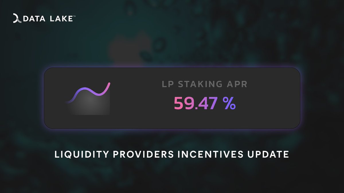 🤑 Calling out all $LAKE holders to check out the opportunity offered by the Liquidity Providers' Incentives Program! The estimated APR (paid in $LAKE) for those who stake their LAKE-ETH LPs on dapp.data-lake.co is sitting at 59.47% at the time of posting! T&C apply.