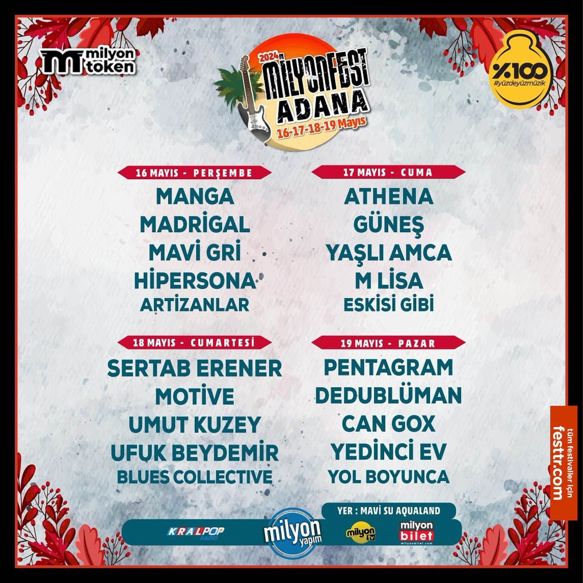 MilyonFest Adana 🕓 16-19 Mayıs 📍 #Adana Mavi Su Aqualand 👉 Detaylar için festtr.com/festival/milyo… . . #festtr #festival #fest
