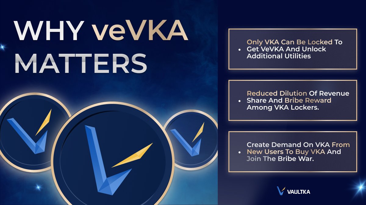 The veVKA revamp is on its way. Here's why it matters. 🤔 🔒 Only VKA can be locked to unlock additional utilities for veVKA. 👉 Less dilution of revenue share and bribe reward among VKA lockers. ⚔️ Create demand on VKA from new users to buy VKA and join the bribe war.