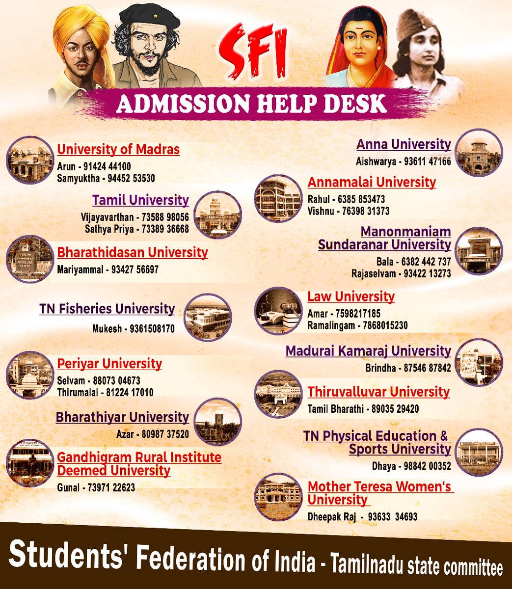 SFI ADMISSION HELP DESK - UNIVERSITIES 
#sfi #tamilnadu