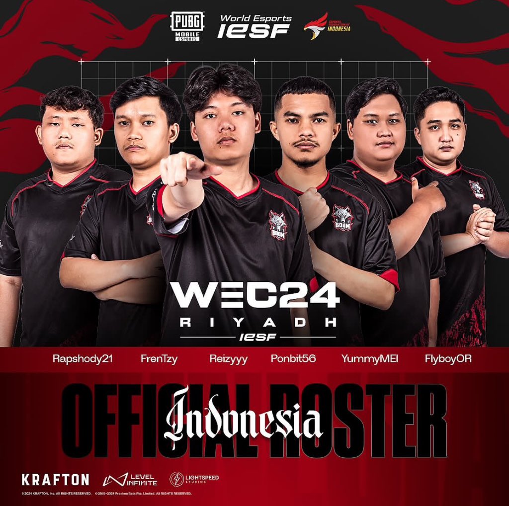 We are your Indonesia representatives for IESF WEC 2024 Riyadh for PUBGM! 🔥

Let’s go boys - for Indonesia! 🇮🇩❤️

#HungryBeast