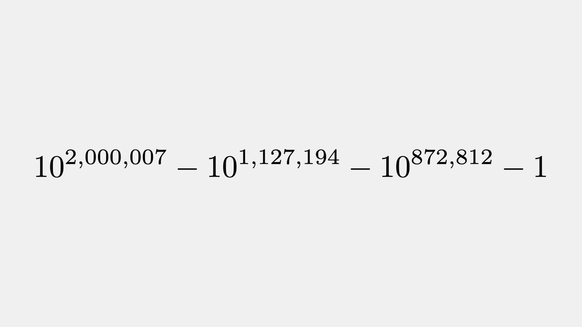 A palindromic prime is a prime number that is also a palindromic number – e.g. 11, 101, 131 The largest known palindromic prime is 10²⁰⁰⁰⁰⁰⁷ - 10¹¹²⁷¹⁹⁴ - 10⁸⁷²⁸¹² - 1, which is 2,000,007 digits long