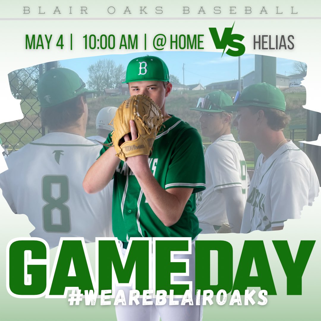 This game started on April 1st and was called for hail. Today, we pick up where we left off and #finishstrong. 💪🏼

✅ Pack the stands with GREEN! 

📣GAME DAY | 5.4.24
⚾️ V/JV v Helias - V will start in the 4th
⏰ 10am
📍@ HOME

#WeAreBlairOaks | Let’s Go!