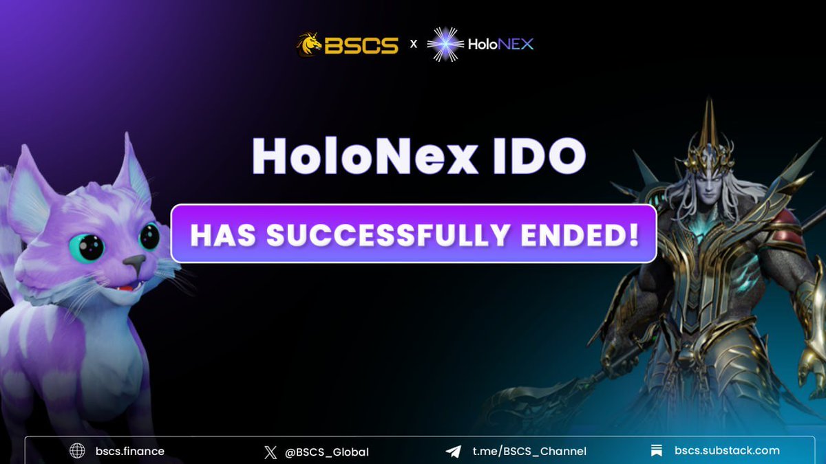 🎉 HoloNex IDO Successfully Ended 💎 Guaranteed Round: ENDED! 💎 First Come First Served Round: ENDED! 🚀Buckle up and prepare for a blasting journey with @BSCS_Global and @HoloNexAR! 📆 Claiming & Listing Schedule 📈 Listing on @MEXC_Official : 9th May (UTC) ⏰ Token Claim