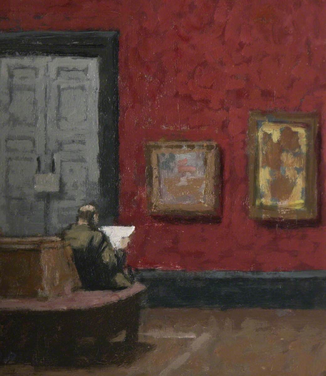 This year marks the @NationalGallery 's bicentenary ✨🖼✨ We're marking the occasion for @artukdotorg 's #OnlineArtExchange with this oil painting by Bernard Dunstan of the gallery in the 1950s. 🎨 National Gallery (1958) by Bernard Dunstan Credit: @theboxplymouth #NG200