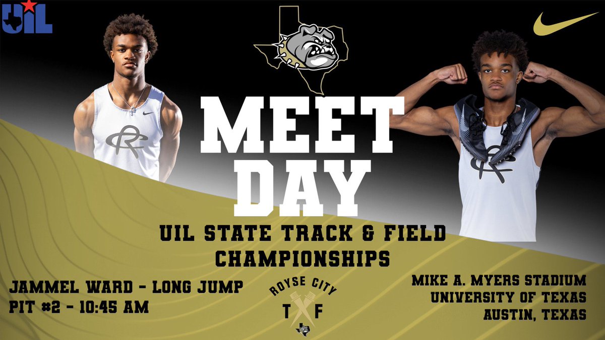 It's Meet Day! Jammel Ward is set to compete in the 6A Long Jump at the UIL State Track & Field Championships at 10:45 AM. 📍Mike A. Myers Stadium - University of Texas 🕒Pit #1 - 10:45 AM ☀️76° and ☁️ 📈uil.tfresult.com 📺flotrack.org/events/1204619… 📸@AricBecker