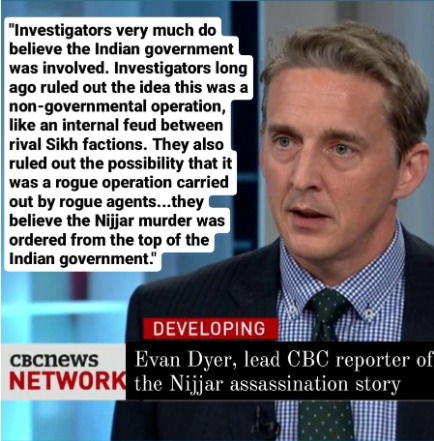 'The Nijjar murder was ordered from the top of the Indian government' Lead @CBCNews reporter of the Bhai Hardeep Singh story @EvanDyerCBC yesterday explained that investigators of the assassination are only looking at India as a culprit. Media inquiries- media@sikhpa.com.