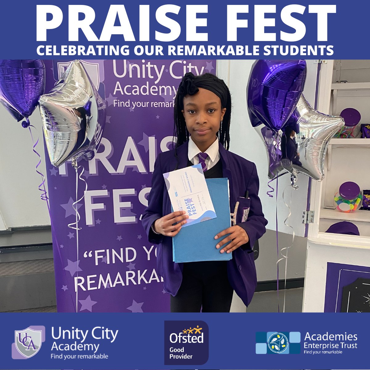 2/2 Every Friday is 'Positive Friday' at UCA!

Students  were given the opportunity on Friday at our 'praise fest' to present  their best work at lunchtime, and collect their stamp in the 'praise  passports' which can earn them some amazing prizes.

#oneaet #praisefestival