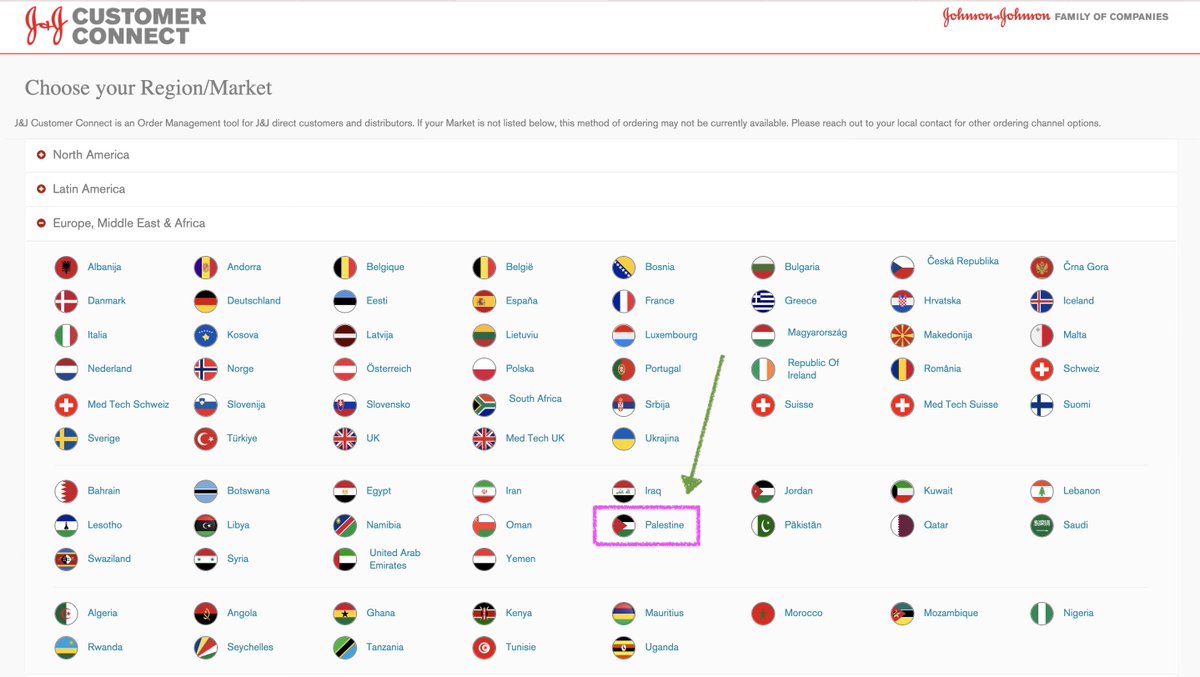 Hi Johnson & Johnson (@JNJNews), is there a reason your customer portal has 'Palestine', but not Israel? After all, you have products, R&D centers and staff in Israel. Did someone from Columbia University take over your social media? jjcustomerconnect.com/global/index.h…