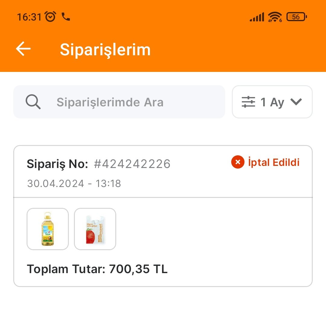 30 Nisan'da kampanyalı olarak sipariş verdiğim ürünler için 2 gün sonra stokta yok diyerek ertelenen siparişim,4 gün sonra sorgusuzca iptal ediliyor ve para iadem yapılmıyor.rezalet!!! aldığım ürünlerimi istiyorum... @MSanalMarket @migros @Migros_Turkiye @MigrosHizmet