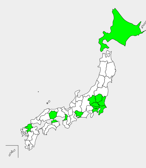 ﾃﾚ東系列局がある都道府県 （公式に視聴できるｴﾘｱ）