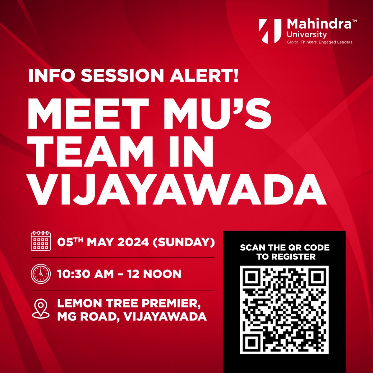 Join #MahindraUniversity's Admissions Team for an info session and get all your questions answered about our programmes, scholarships, and campus life. 

Don't miss this chance to explore your academic journey with us! Scan the code to register now! 

#InfoSession
