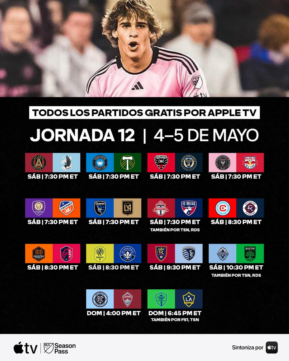 No te pierdas un solo gol - ¡Mira toda la Jornada 12 GRATIS por @AppleTV!: apple.co/MLS