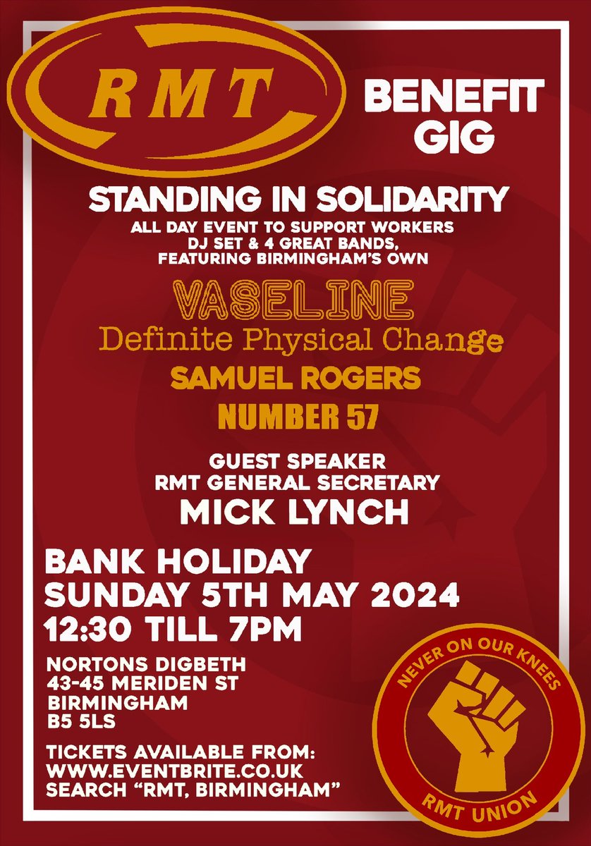 Plans for tomorrow? Check out this @RMTunion Benefit Gig with some top notch bands and none other than Mick Lynch ✊🏻