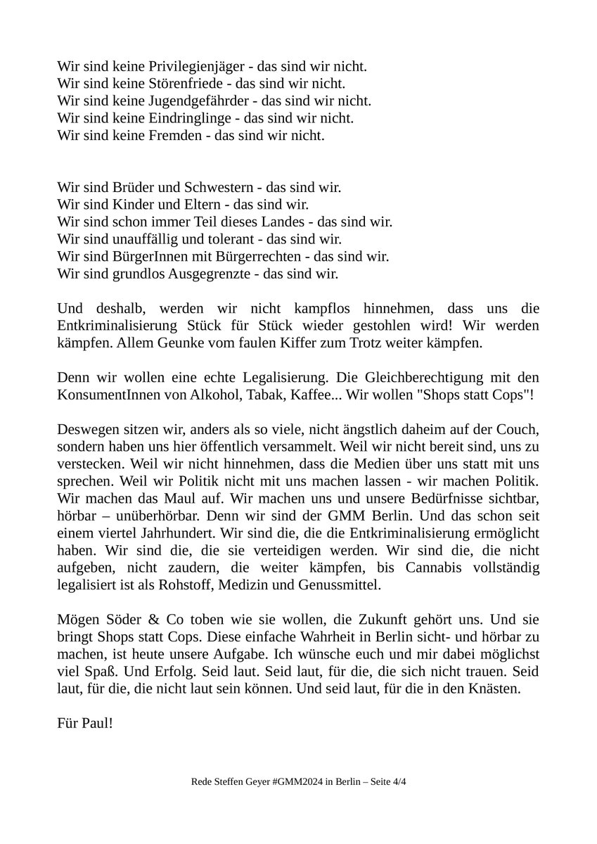 Das Manuskript meiner Rede zum #GMM2024 in Berlin zum Nachlesen. #ShopsStattCops #Legalisierung