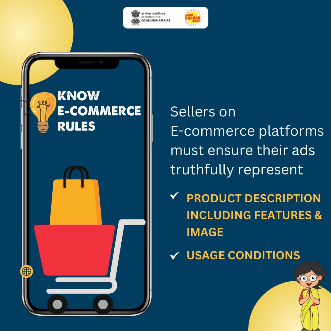 Sellers on e-commerce platforms must ensure that their ads accurately represent products. In case of discrepancies, call 1915 or WhatsApp 8800001915 #TransparentAds #ecommerceRules #NCH1915