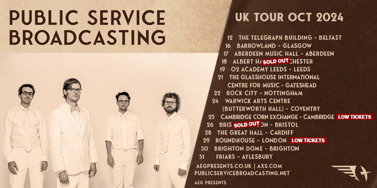 Tickets are still selling at a (weirdly) fast rate for all shows this autumn but especially in the UK - London will go in under 2 weeks, so prod any friends who need prodding.. publicservicebroadcasting.net/#events