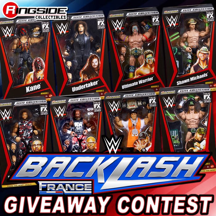 🇫🇷 BACKLASH GIVEAWAY CONTEST 🇫🇷 Enter our #WWEBacklash Giveaway Contest for your chance to win a Complete Set of 8 @Mattel @WWE From The Vault Series 1 Ringside Elite Exclusives! Featuring Triple H, Shawn Michaels, Bubba Ray Dudley, D-Von Dudley, Kane, Undertaker, John Cena &