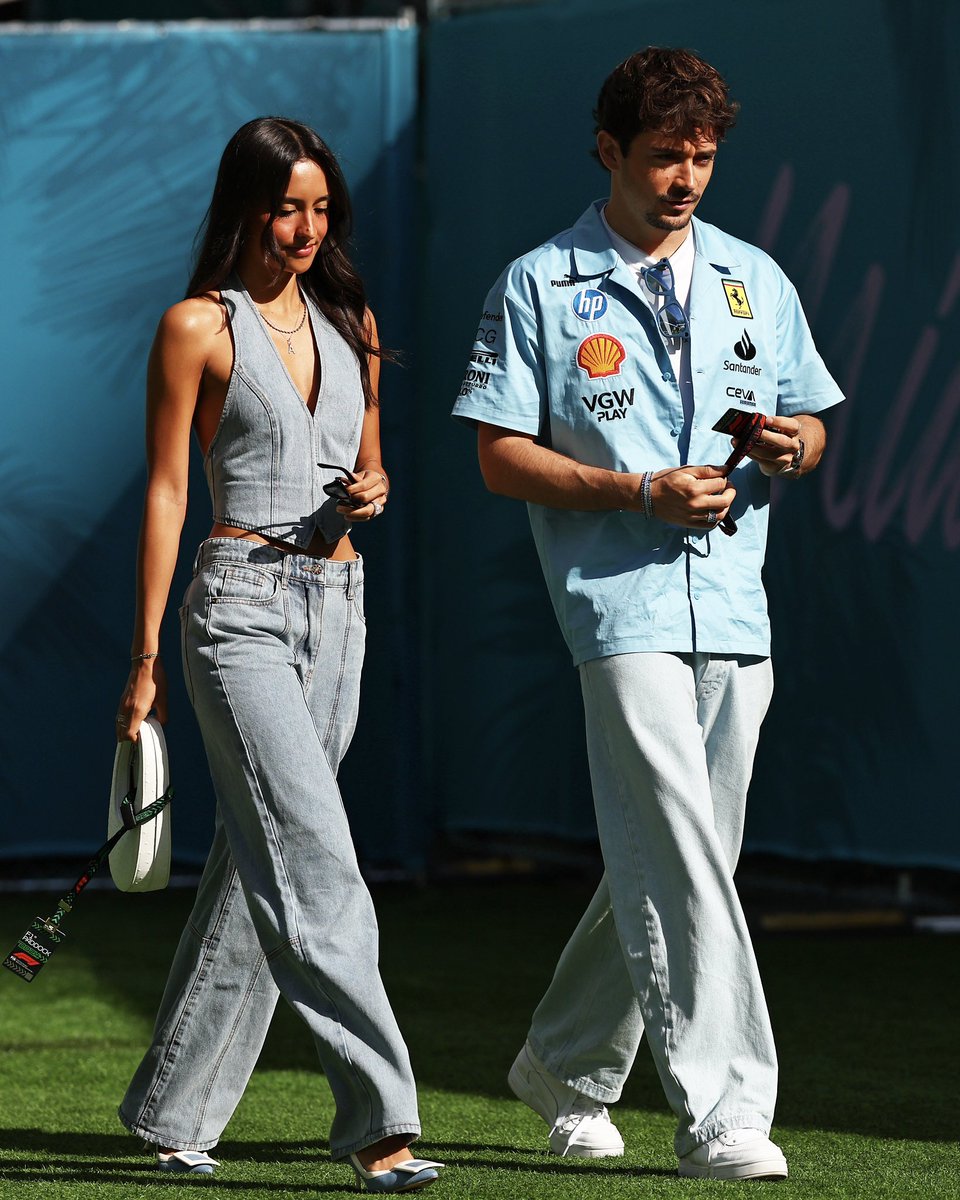 Charles Leclerc and Alexandra Saint Mleux matching in Miami 🩵 #MiamiGP