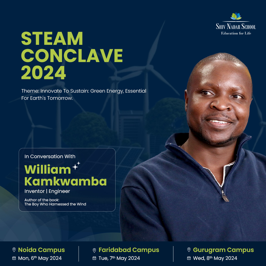 'The Boy Who Harnessed the Wind,' #WilliamKamkwamba, is set to visit #ShivNadarSchool. 
During his visit, he'll interact with students from various streams as he explores hands-on activities aligned with Sustainable Development Goals.