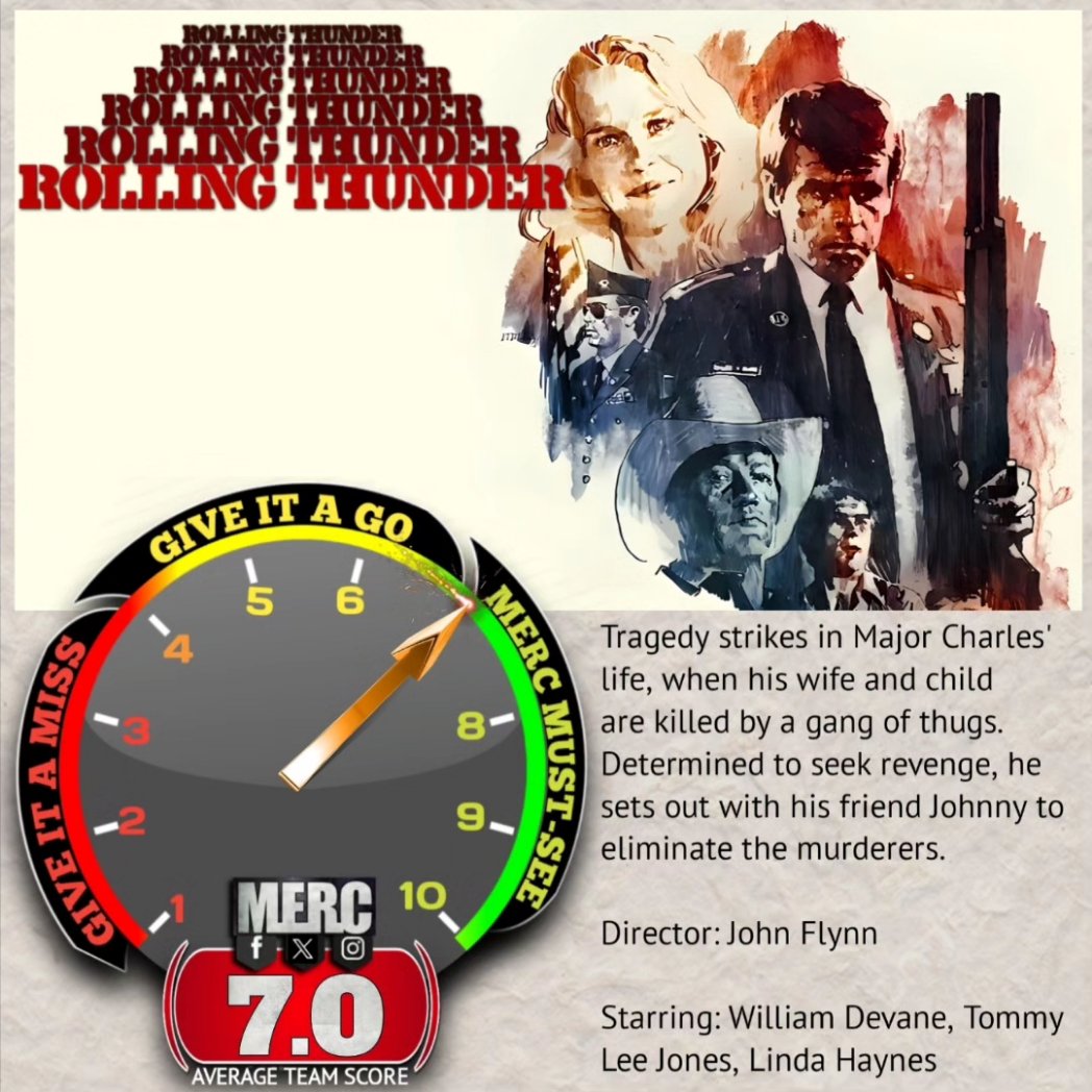 Our verdict on Rolling Thunder 

'Although almost 50 years old now, Rolling Thunder is a very enjoyable thriller, with the emotionless William Devane & Tommy Lee Jones, almost enjoying exacting brutal revenge.' - Ian

#RollingThunder

#movies #movie #FilmX #moviereviews