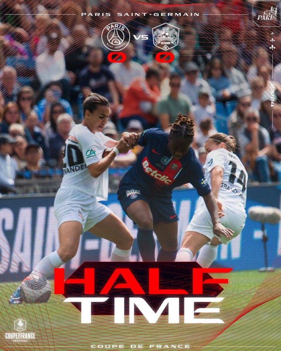 👉 Half-time in the Coupe de France final for @PSG_Feminines and it’s goalless #CDFF (0-0)