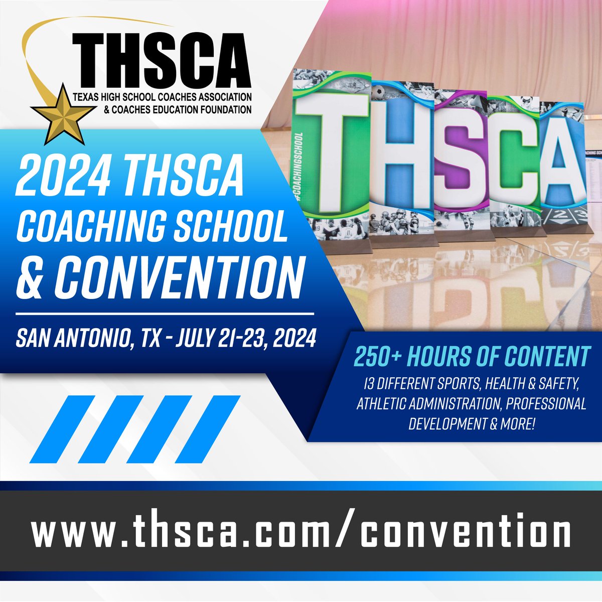 ⭐ It's that time of year again... the 2024 THSCA Coaching School & Convention is just around the corner!🙌 Join us in San Antonio for 250+ hours of content on 13 different sports! Register TODAY and receive the $60 early bird rate! 🔗 thsca.com/convention 📅 July 21-23, 24