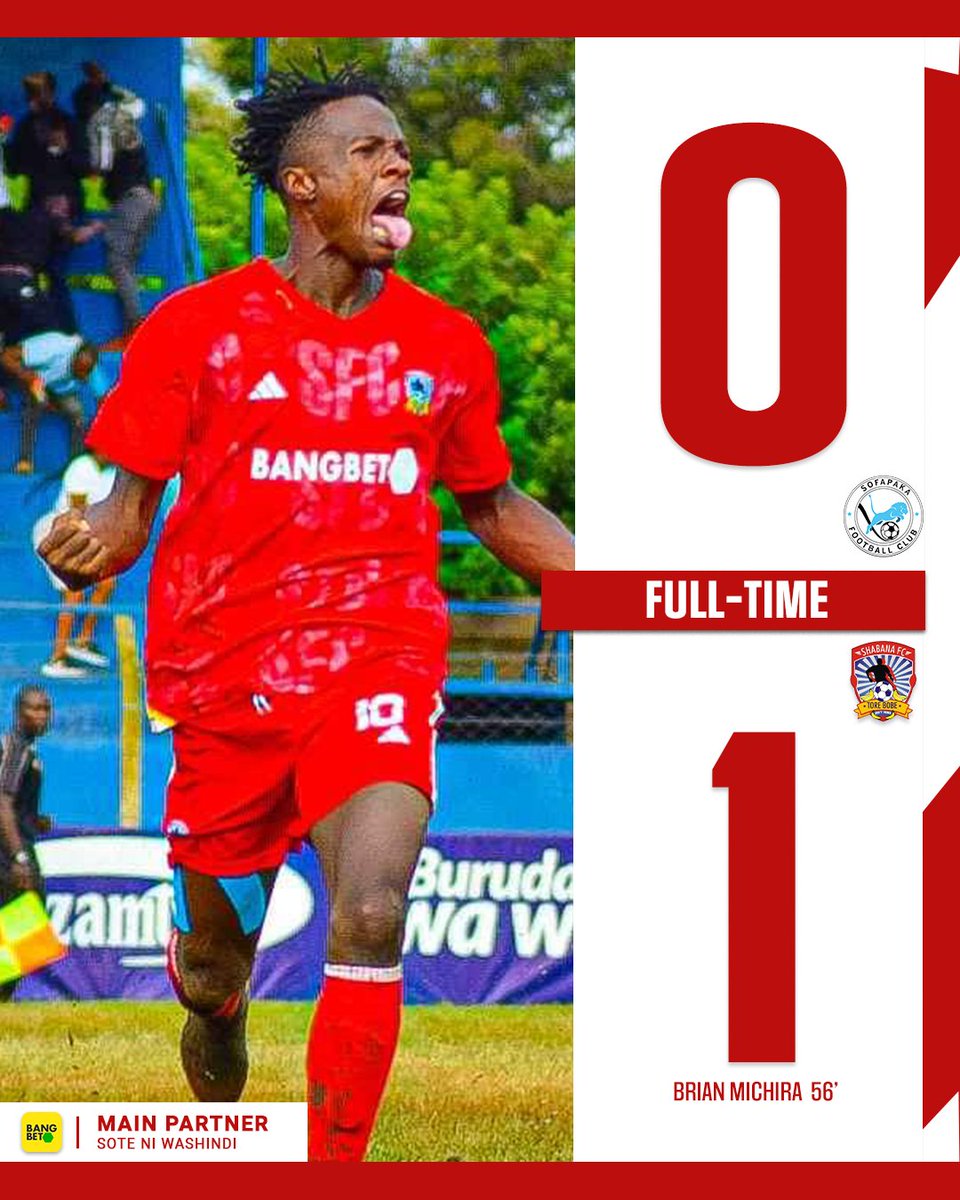 Full-time: Sofapaka Fc 0-1 Shabana Fc Maximum points on the road.