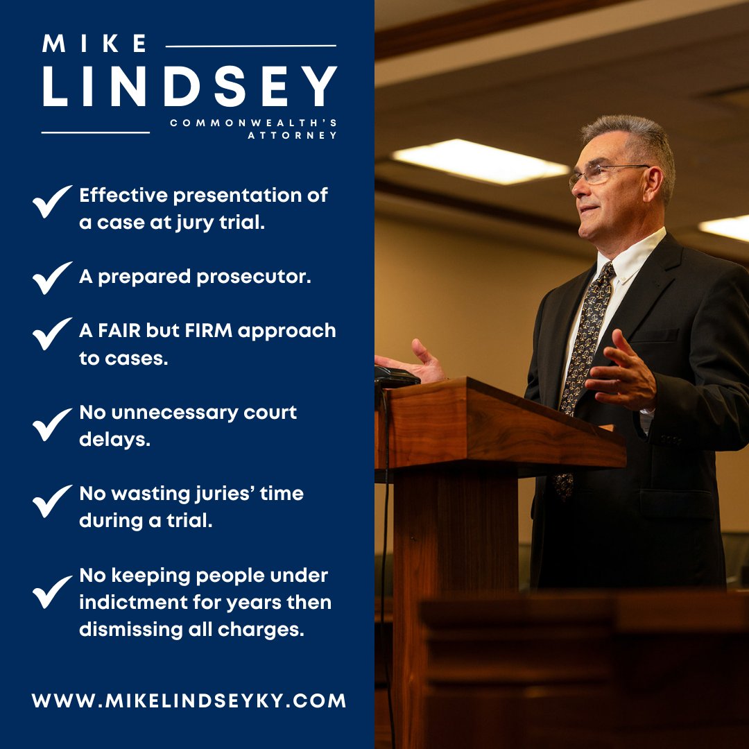 Experience meets accountability with Mike Lindsey for Commonwealth's Attorney. Here's what you can expect... ✔️

#ExperienceMatters