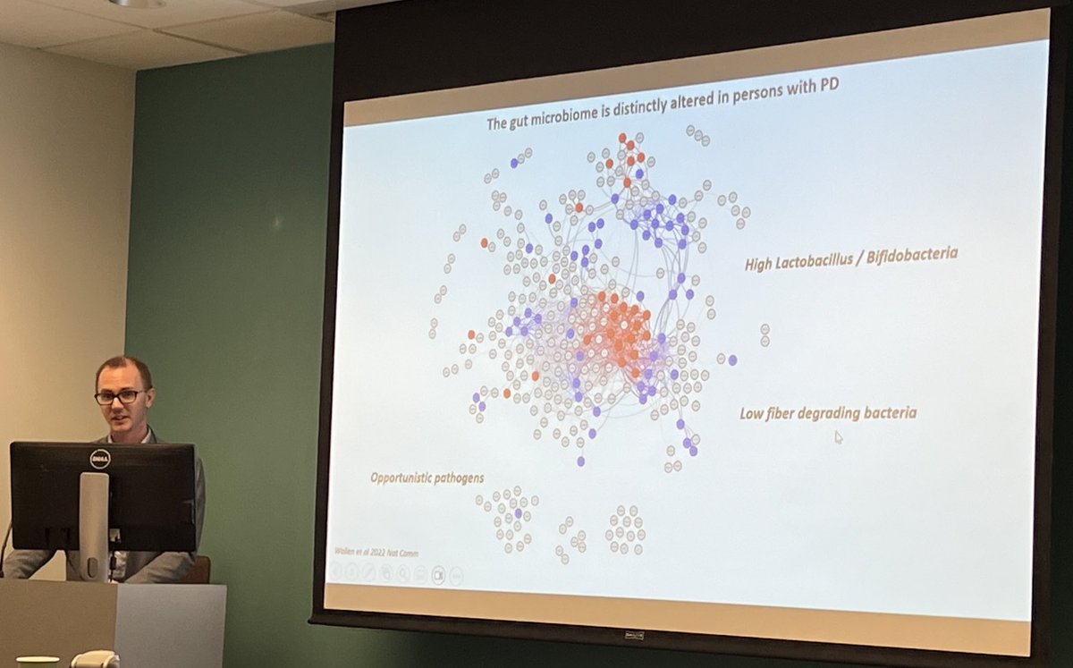 Microbiome take home highlight from Tim Sampson ⁦@EmoryUniversity⁩ this morning showing in Parkinson’s high lactobacillus and low fiber degrading bacteria in the Parkinson microbiome. #parkinson