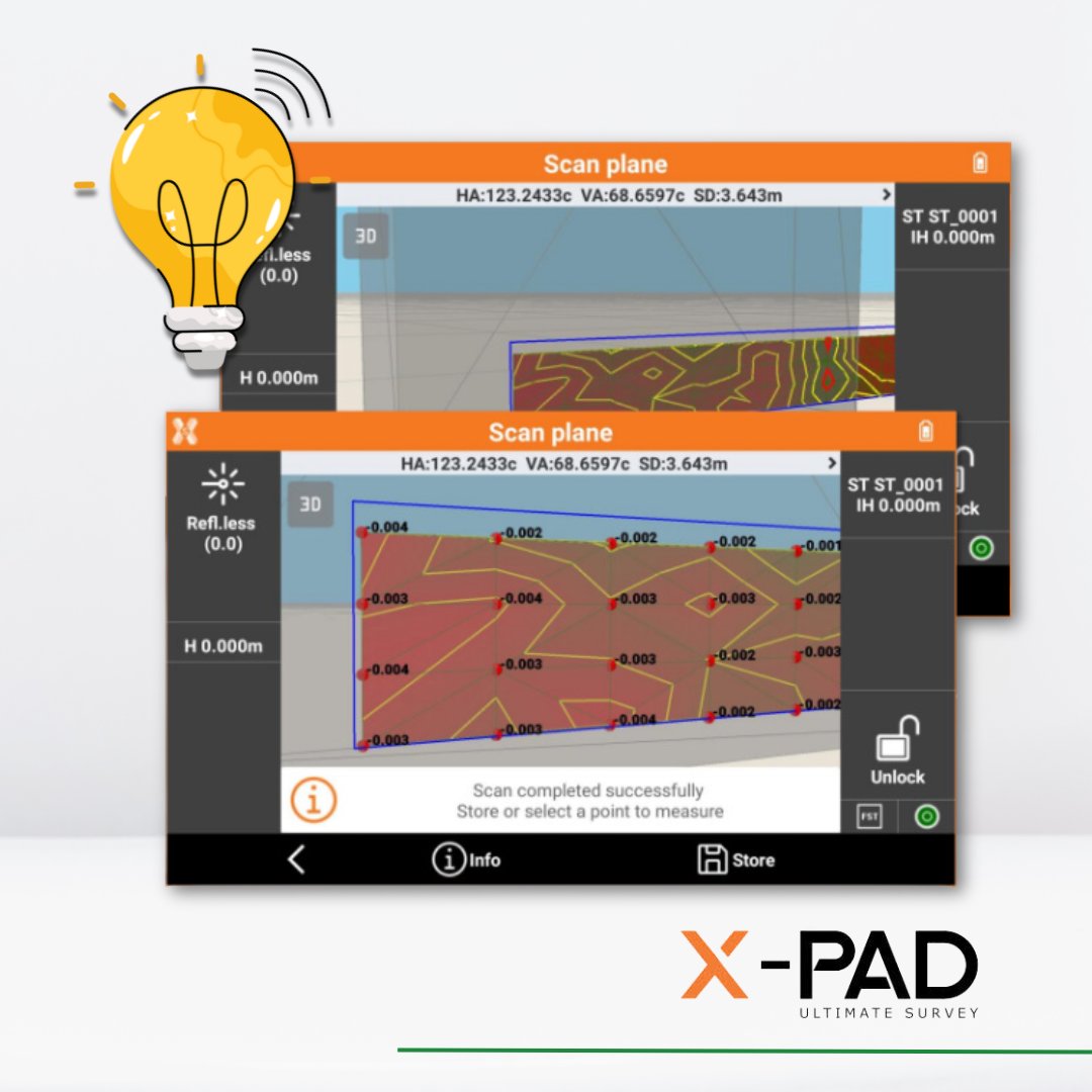 Did you know? 💡New X-PAD Ultimate update lets you use your robotic total station to scan planes (floors, walls, ceilings) – even from IFC models!  Define the area & watch X-PAD create a 3D map with instant tolerance checks.  

#surveying #constructiontech