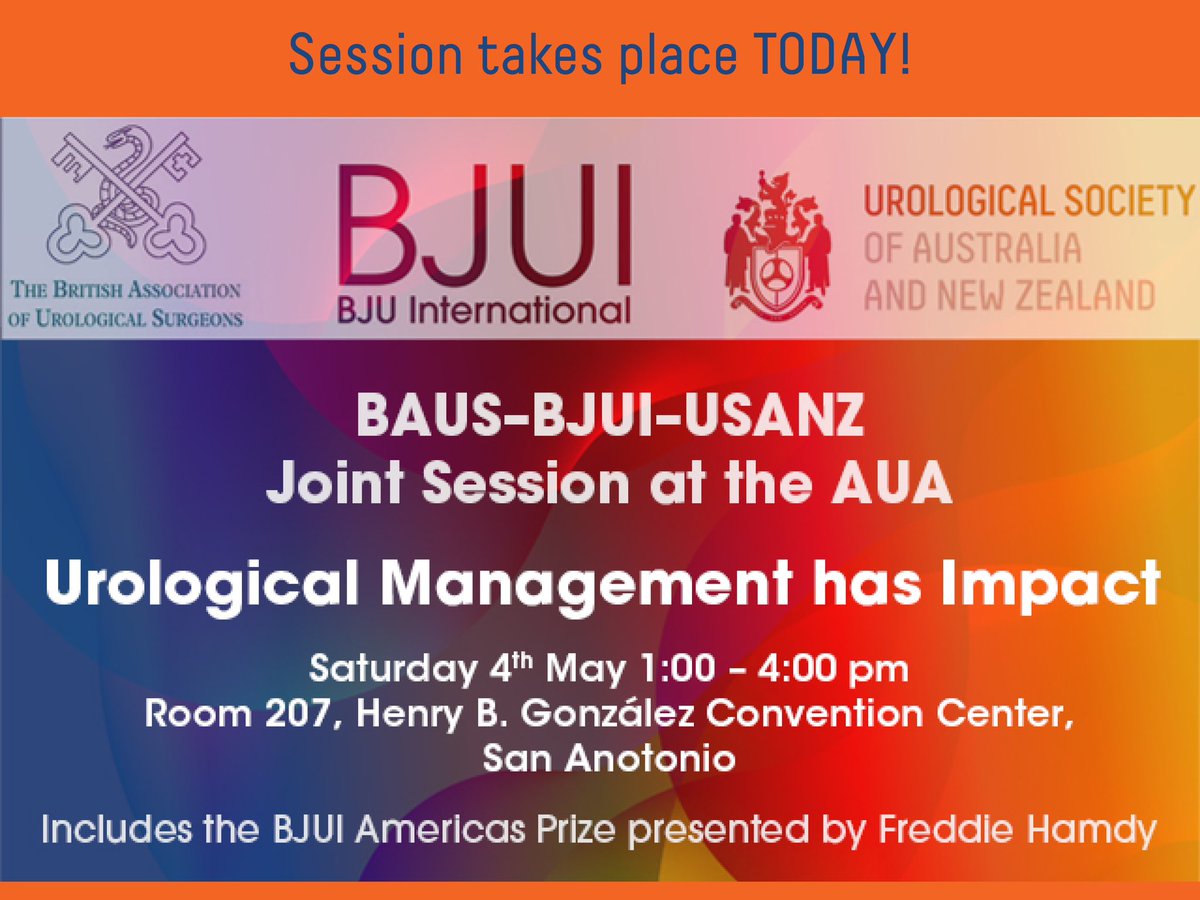 Join us at 1pm today for the @BAUSurology @BJUIjournal & USANZ Joint Session at #AUA24  View the program at bit.ly/USANZAUA24