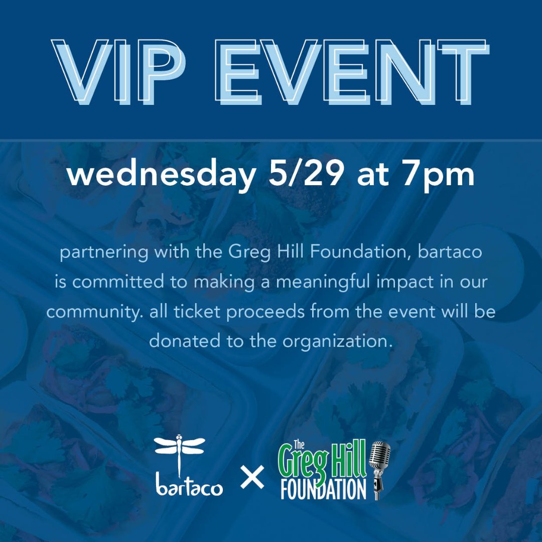 Join us for bartaco Fenway's grand opening! There are only 50 tickets available so be sure to secure your spot now🥂 Your ticket includes delicious bites and cocktails, make your own margarita bar, live music, &amp; more!

Tickets: classy.org/event/the-greg…

#greghill #bartaco #fenway