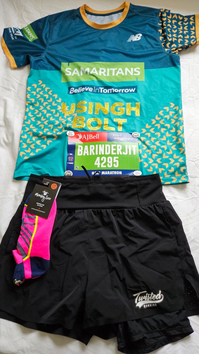 Flatlay for 4th and final Spring race for <a href="/samaritans/">Samaritans</a> 

<a href="/Great_Run/">Great Run</a> Birmingham Half. My most local race. 11th one tomorrow.
 2024tcslondonmarathon.enthuse.com/pf/usinghbolt