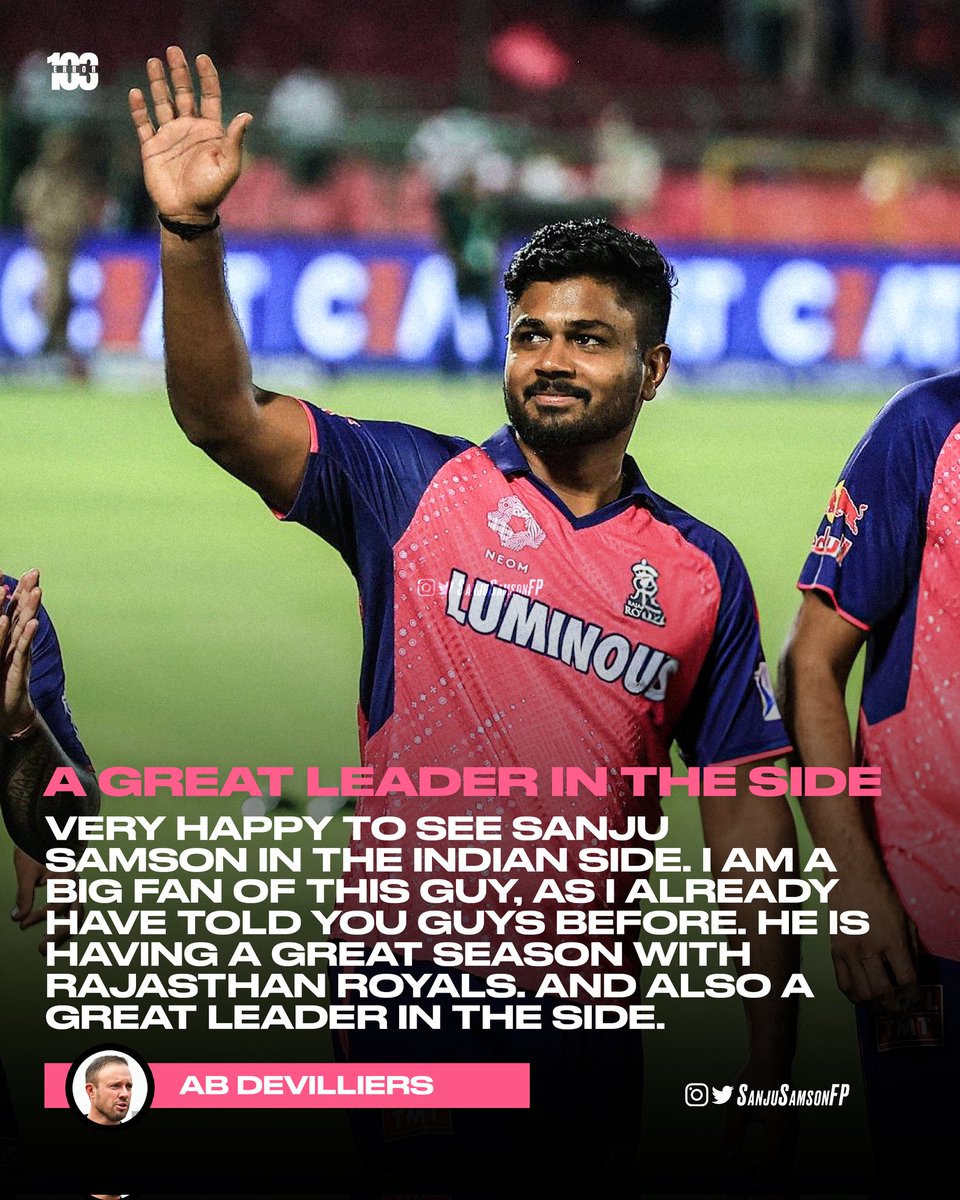 While growing up, AB Devilliers was one of Sanju Samson's childhood idol and now ABD is a huge fan of Sanju Samson 🌟🙌 #T20WorldCup @ABdeVilliers17 @IamSanjuSamson @rajasthanroyals