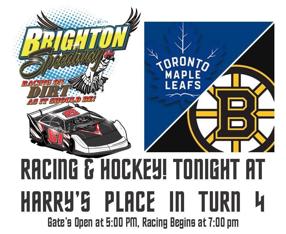 You don't have to worry about missing the game tonight! We will have TV's in Turn 4 and updates all night!
Cold Beverages, Racing and Play Off Hockey, all at Brighton Speedway tonight.