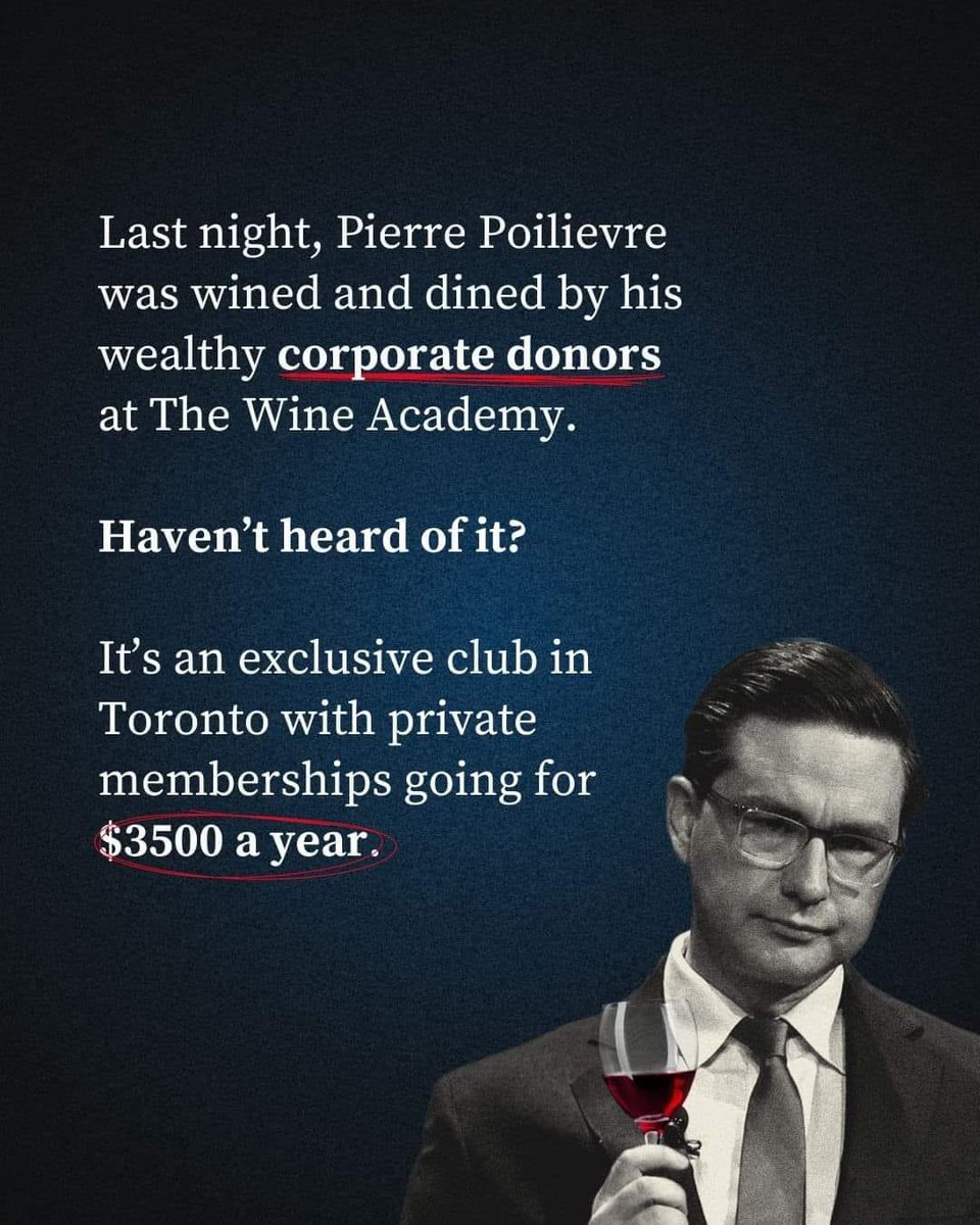 NOTHING screams I’M NOT AN ELITIST like having a $1750/plate fundraiser in a private club that charges $3500/year membership fee
@PierrePoilievre is the epitome of that elitist he tells you to hate
You like him for what he does against people you don’t like. FEELINGS #cdnpoli