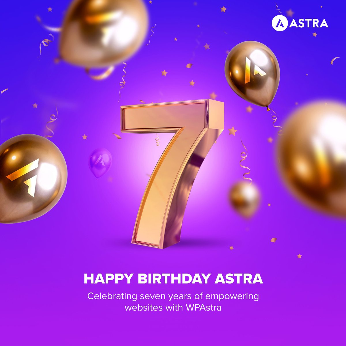 Astra turns 7! 🎉🎂 Here's to 7 years of blazing-fast websites, endless customization, and countless success stories! Cheers to many more years of empowering WordPress users worldwide🥂 #BrainstormForce #Astra #Birthday #WordPress #WordPressThemes
