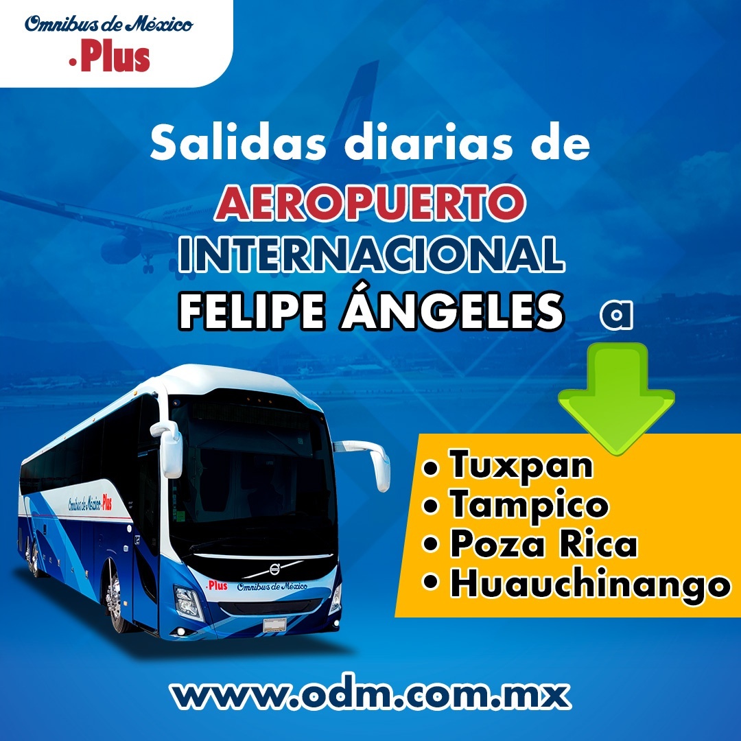 ✅ Viaja desde el Aeropuerto Internacional Felipe Ángeles📍🤩 ✅ Te llevamos a Tuxpan, Tampico, Poza Rica y Huauchinango 🤩🚍👌🏻, compra de forma segura en 👉🏻 odm.com.mx 💻 #ViajaSeguroConOmnibus #DestinosODM