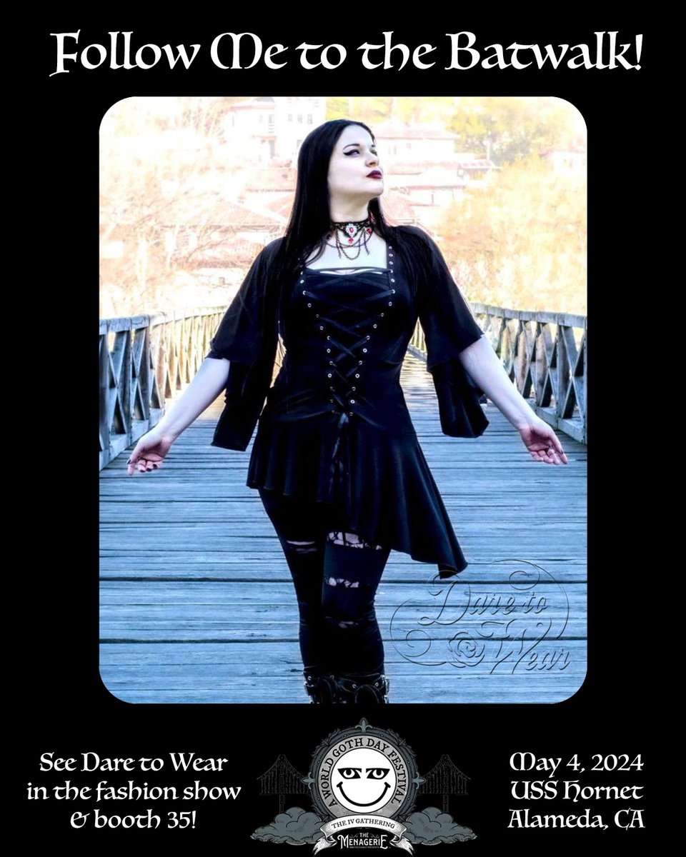 Join us at the World Goth Day Festival TODAY!🦇
💃🏻We'll be featured on the Batwalk at 3:30p on the Local Stage!
🤩We're in in booth 35 vending!

🎟 tickets themenagerieodditiesmarket.com

#darefashion #madeinusa #smallbusiness #gothfashion #odditiesmarket  #themenagerieodditiesmarket
