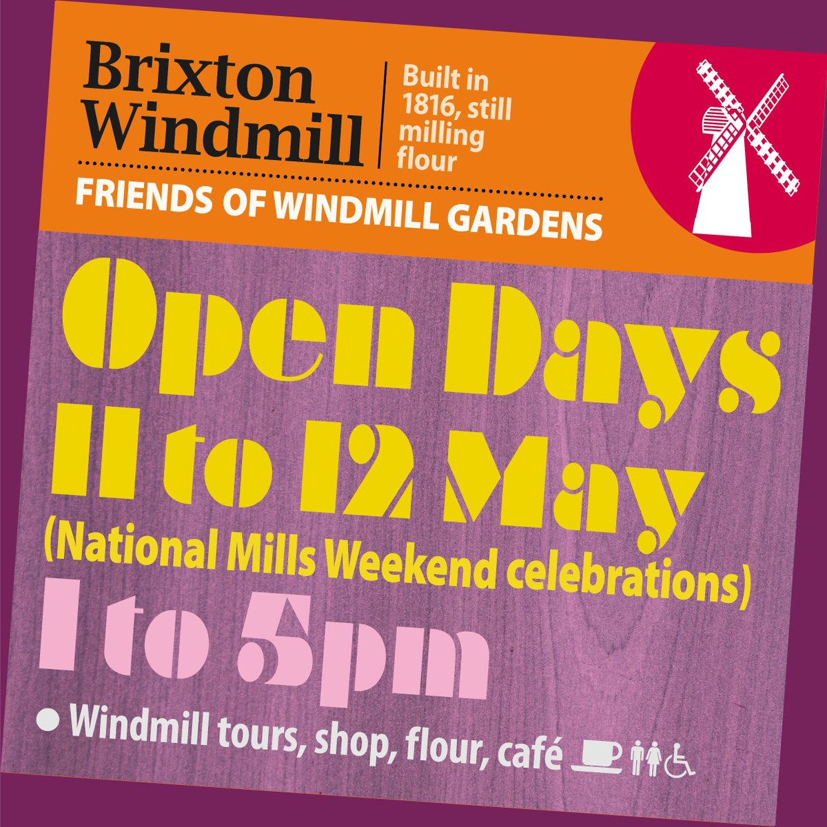 It's National Mills Weekend and our Open Weekend on 11 & 12 May. We've still a few full tour places available. Come on Saturday afternoon and you may get to see our sails turning! buff.ly/44Hf9uV @hernehillforum @BrixtonBlog @S_LondonHistory @Brockwell_Hall