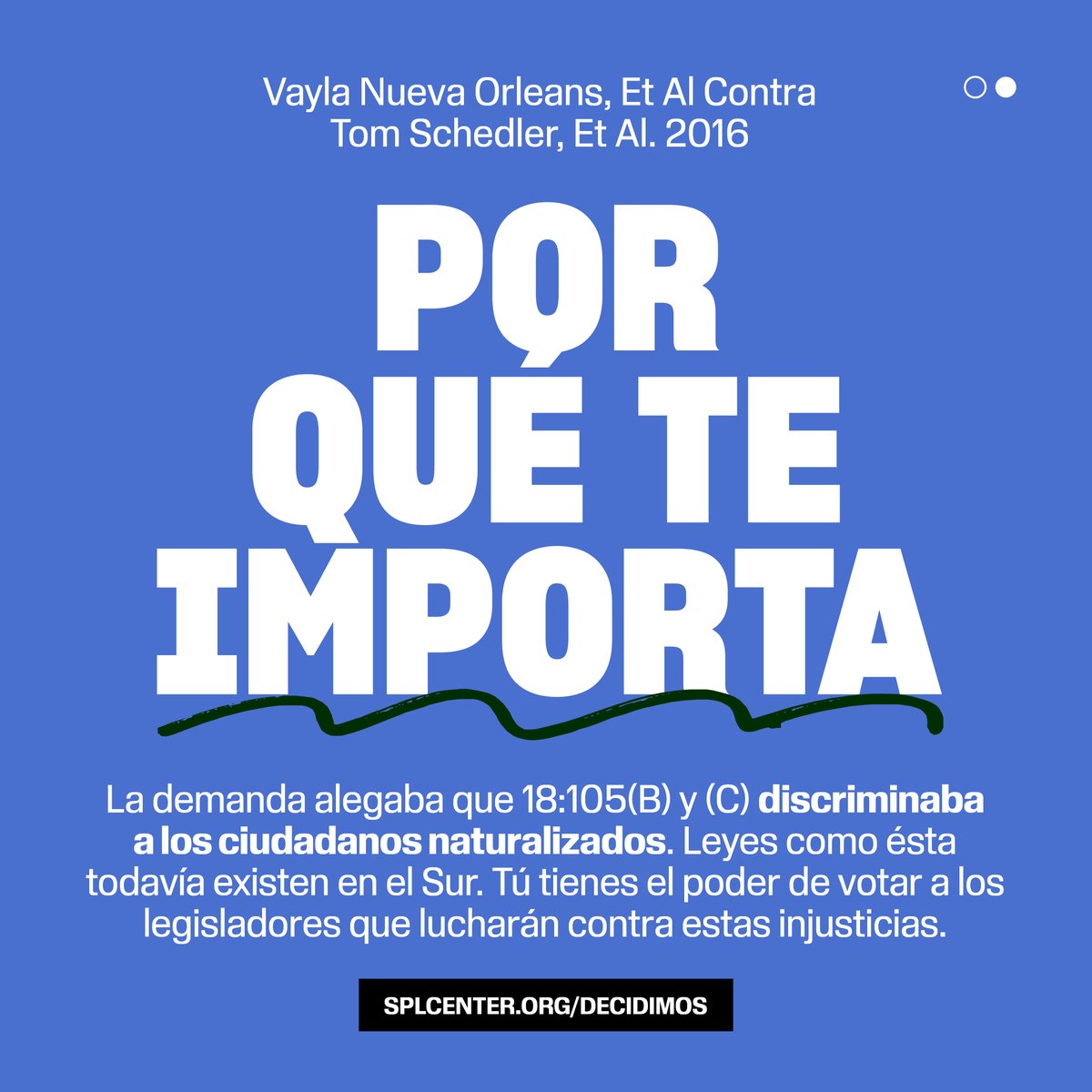 splcentro's tweet image. #OTD, el SPLC presentó una demanda contra el Secretario de Estado de Luisiana y el Comisionado de Elecciones de Luisiana por discriminar a ciudadanos naturalizados exigiéndoles que proporcionaran documentos de ciudadanía al registrarse para votar. #LaMarchaContinúa