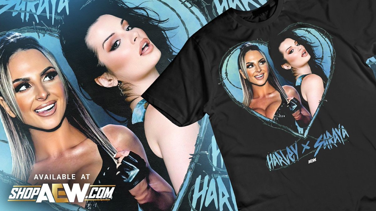 Check out Harley Cameron @itsdanni_ellexo & @saraya’s “Barbed Wire” shirt that’s available for purchase at ShopAEW.com! shopaew.com/catalog/produc… #shopaew #aew #aewdynamite #aewrampage #aewcollision