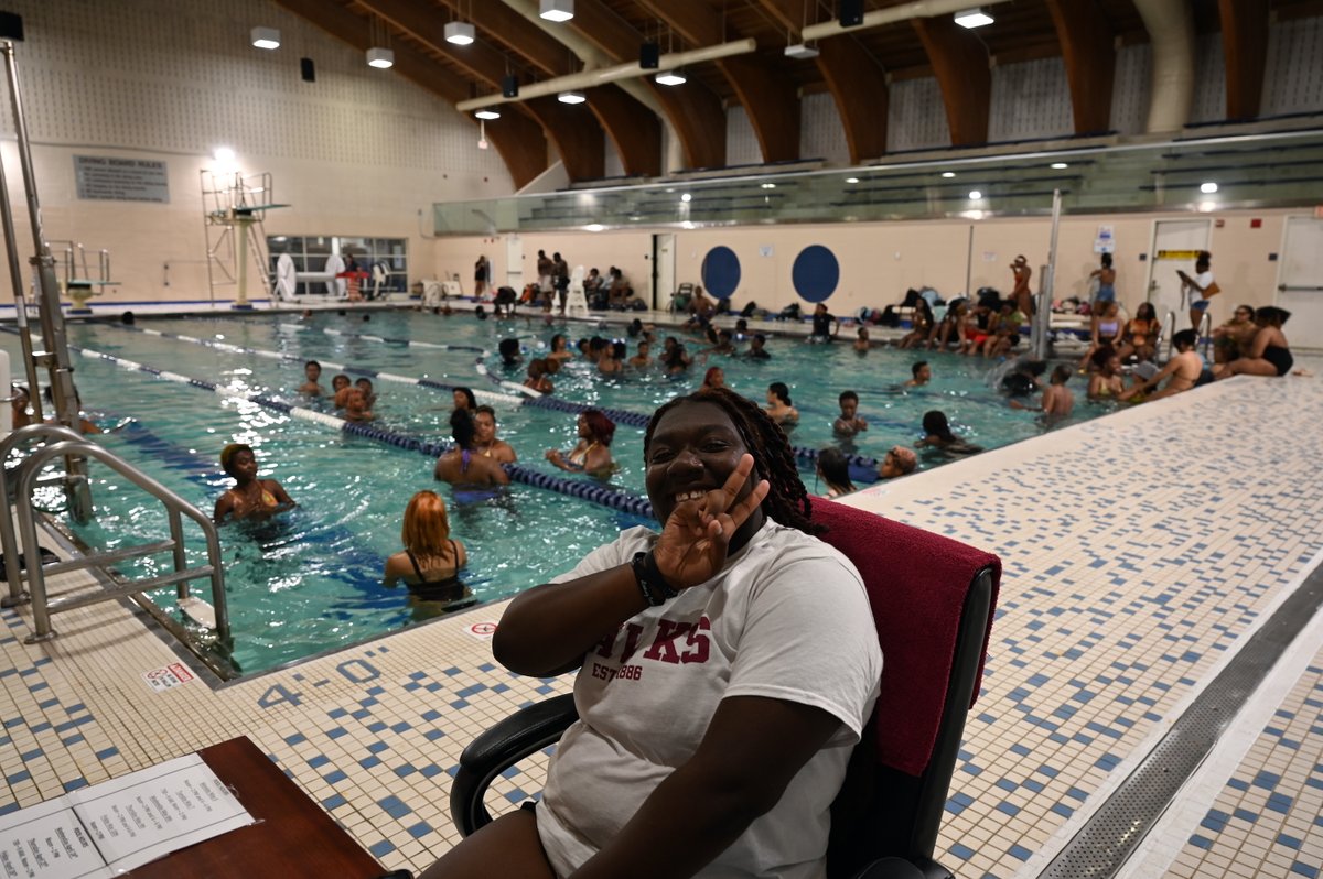 Students have been enjoying the re-opening of the pool at Hytche! On one of the days, they turned it into a social event! 💦🦅 #HawkPride