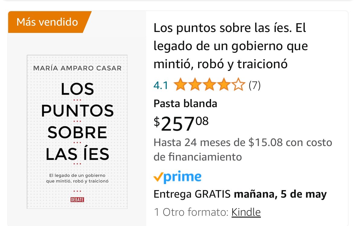 Amanece el libro de @amparocasar como el más vendido #1 de @amazonmex en su categoría. La publicidad desde la mañanera hizo que muchísima gente se interesara en comprarlo y leerlo.