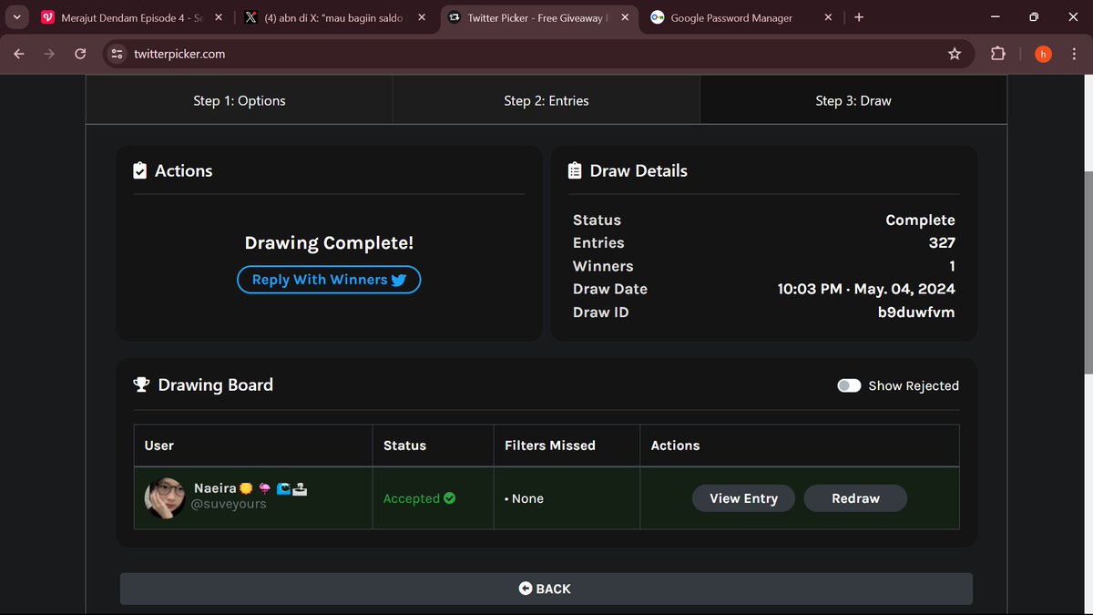Winner 🏆: @suveyours dan <a href="/agliox/">𝐀 | mention after dm please.</a> 
dm ya utk konfirm batas sampai 23.30 wib, kalo tidak konfirm di undi ulang