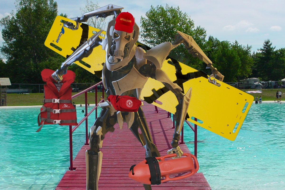 At a pool far far away, General Grievous is ready for his lifeguard shift. #MayThe4thBeWithYou #StarWars #LifeguardLife #GeneralGrievous